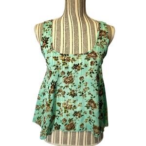 HUG Mint Green Floral Cutout Bow Tie Back Sleeveless Tank Top Women’s Medium